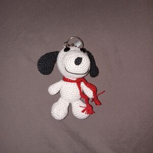Handmade Crochet Dog Keychain - Black and White